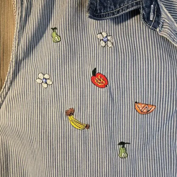 Bill Blass Women 2X Blue/White Striped Sleeveless Top with Embroidery [0275] - Picture 4 of 8